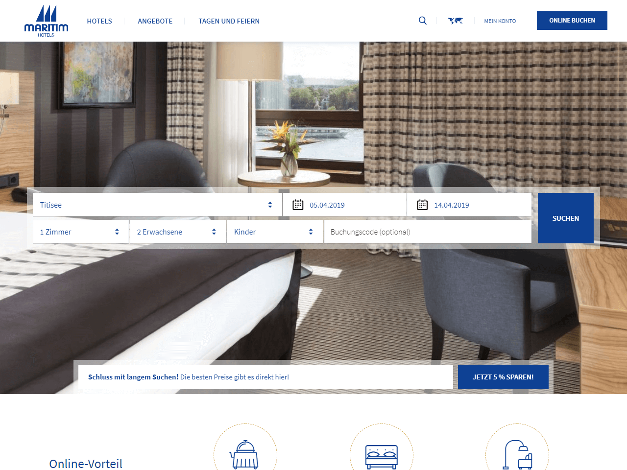 Startseite mit Quick-Booking